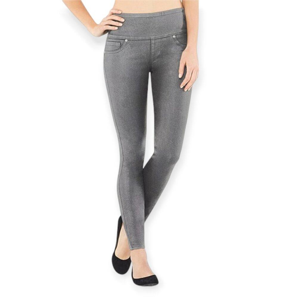 SPANX Solace Wax Denim Legging SIZE L Pewter Gray High Rise Pull-On Yoga Pants